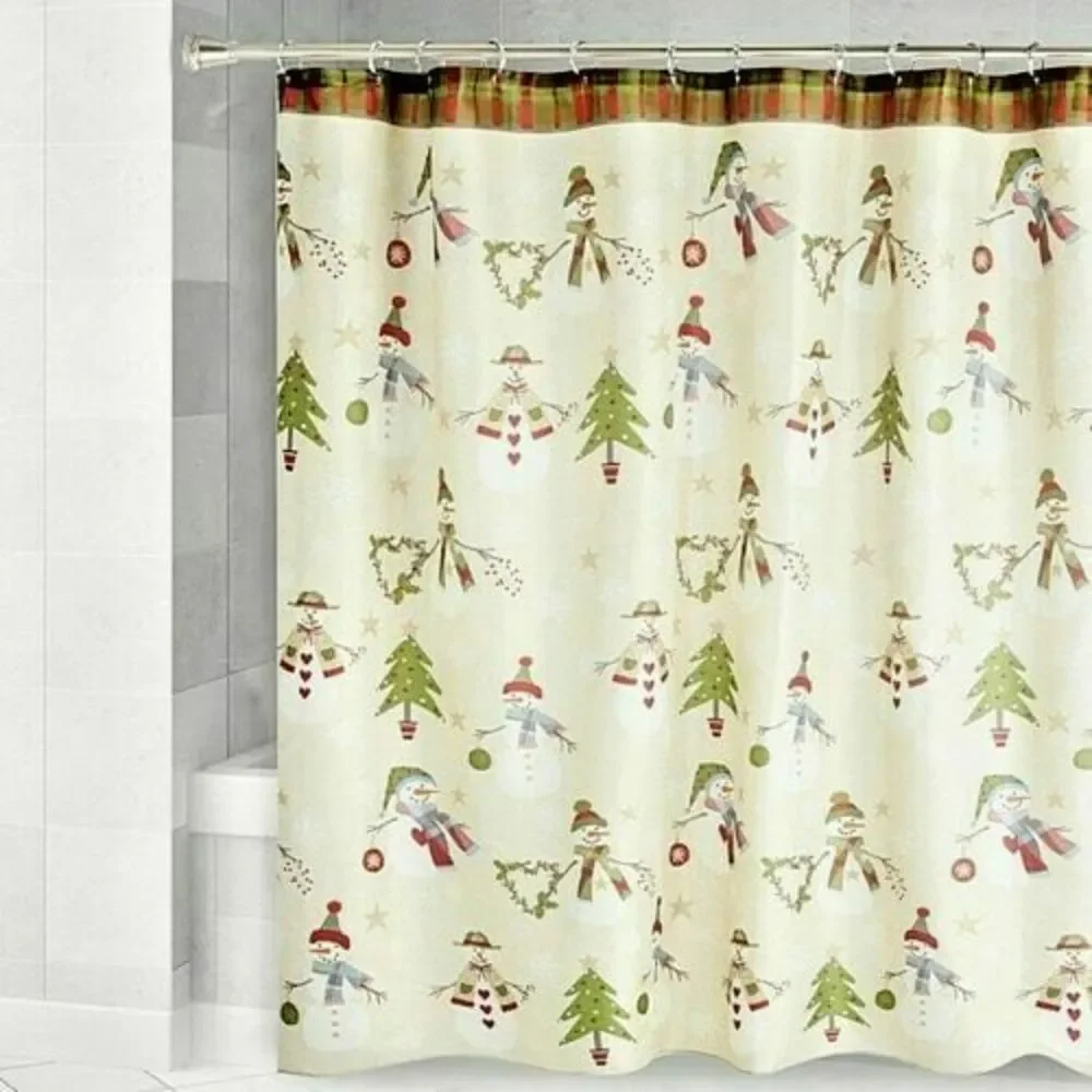 Avanti Linens Christmas Tree Snowman Shower Curtain Cloth Fabric Holiday 72x72
